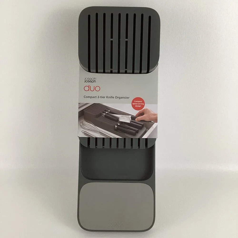 Joseph Joseph Duo Compact 2 Tier Knife Organizer Grey Space Saving Holder New